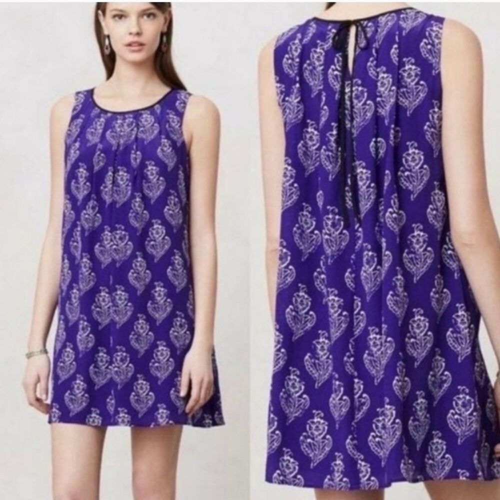 Anthropologie Maeve Rosa Floral Silk Mini Shift Dress Size Medium